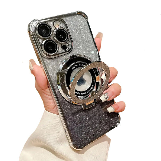 GlitzRing iPhone 14 Plus Case - Silver Bling and Magnetic Stand
