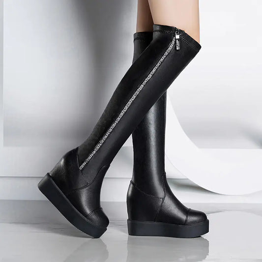 Sleek Over-the-Knee Wedge Boots
