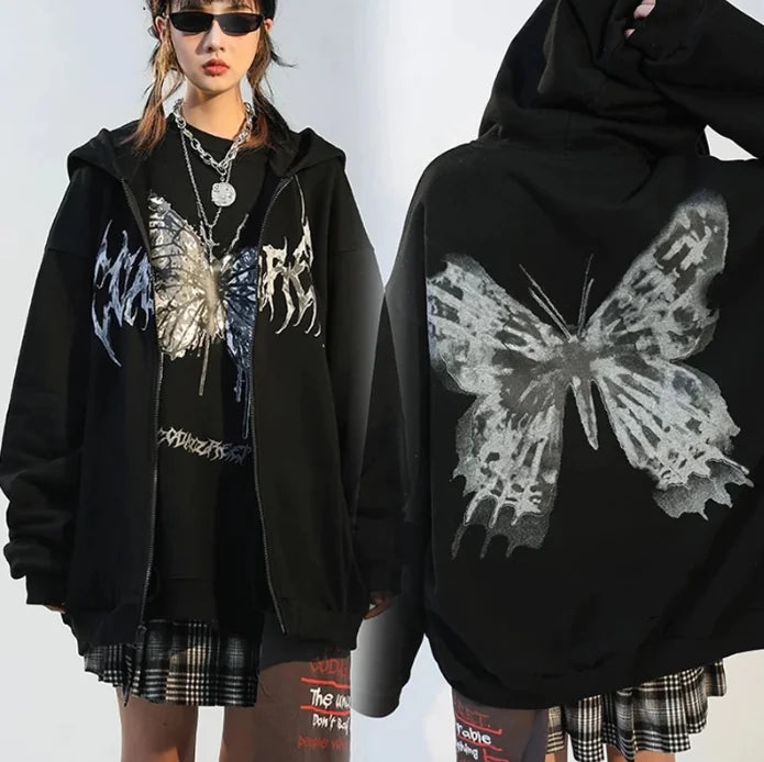 Ladies' Butterfly Print Zip Hoodie
