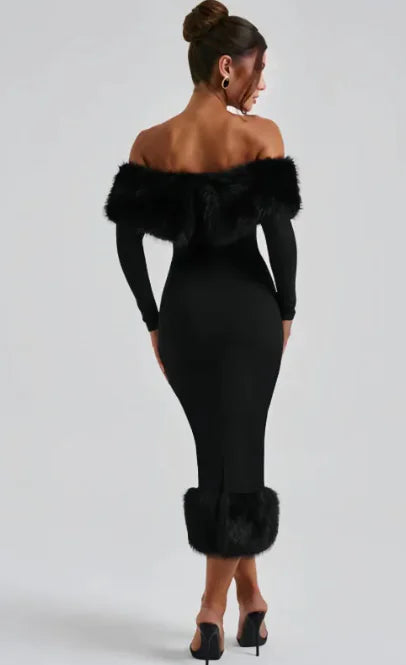 Faux Fur Collar Elegance Dress