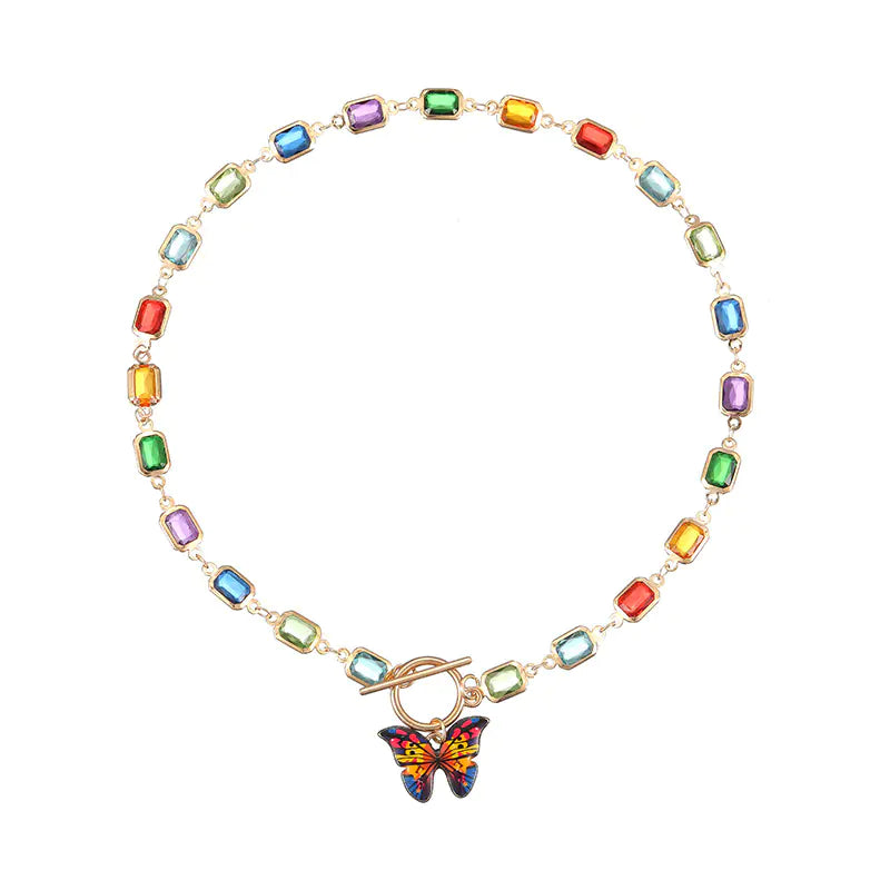 Chic Crystal Butterfly Gold Necklace