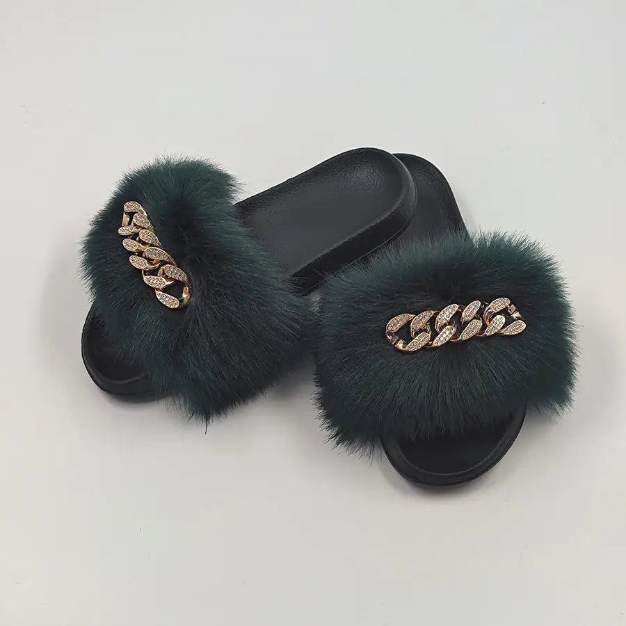 Chic Faux Fur Flip Flop Slippers