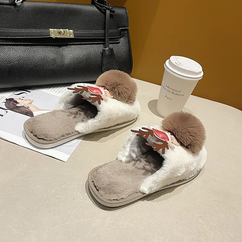 Chic Plush Cartoon Slippers for Women