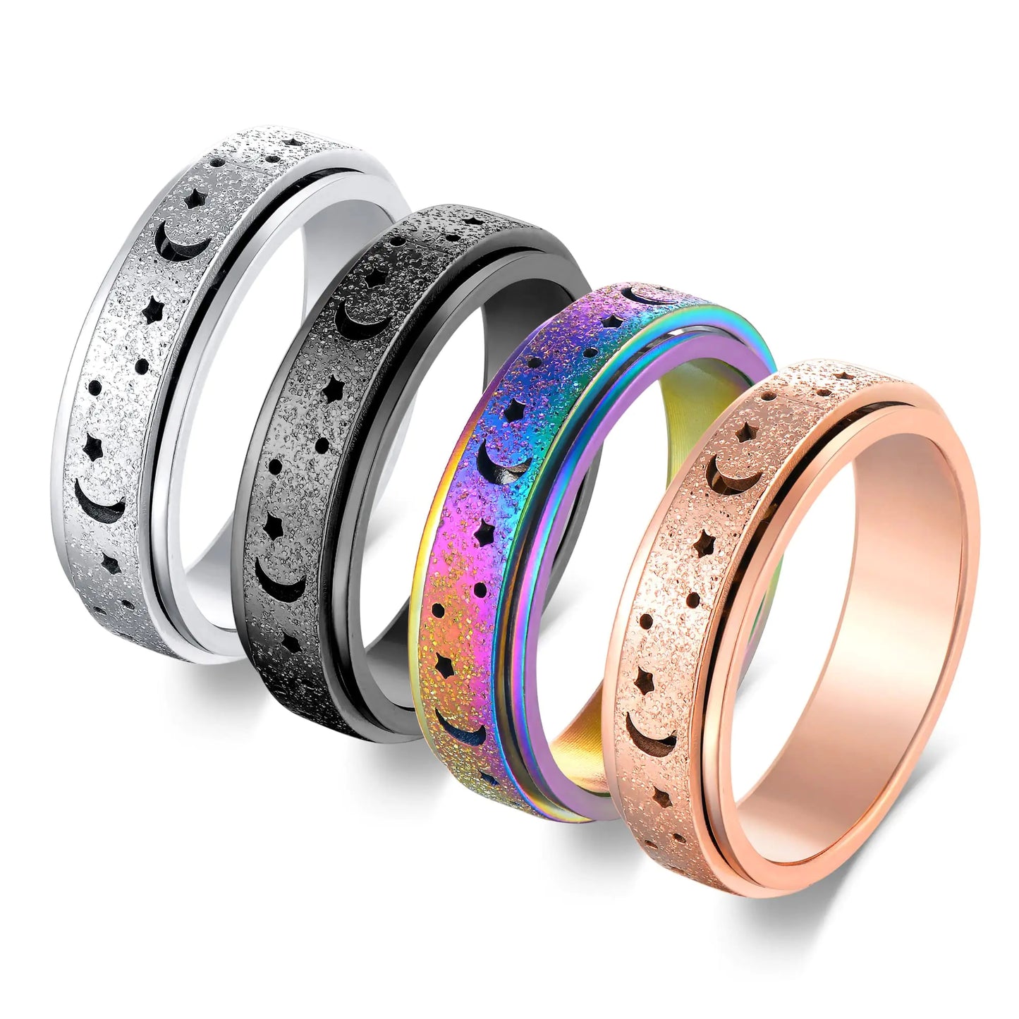 CalmSpin Titanium Fidget Rings for Women - Moon Star Designs