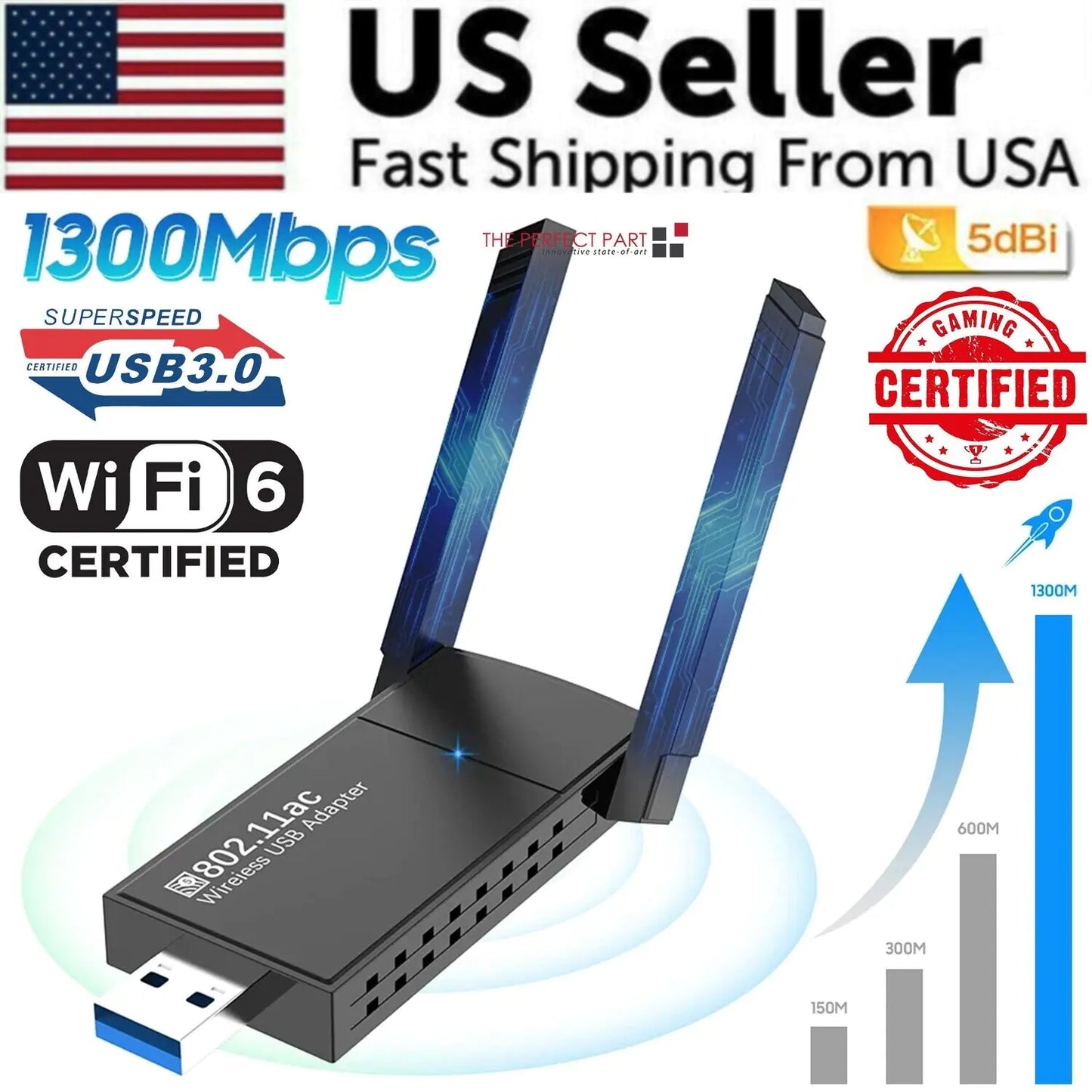Dual Band Wireless Adapter 1300Mbps USB 3.0