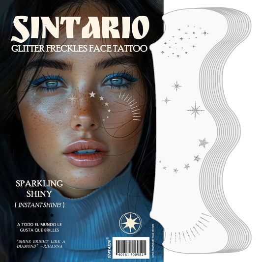 Silver Glitter Freckles Face Tattoo Makeup Patch - Freckle Makeup Faux Freckles Waterproof Temporary Tattoos Cute Glitter Makeup Accessories For Women - 12 Pcs (Silver 20#)