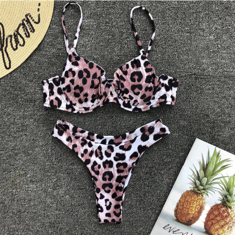 Chic Leopard Print Padded Bikini Set