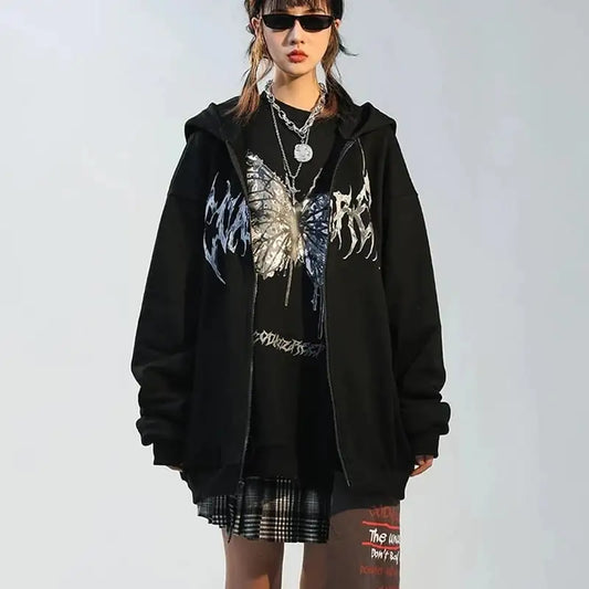 Ladies' Butterfly Print Zip Hoodie