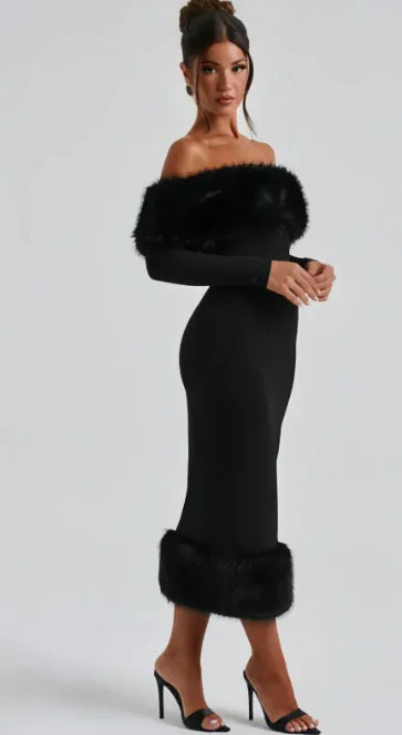 Faux Fur Collar Elegance Dress