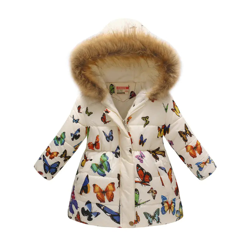 Kids' Fur-Collared Hooded Cotton Jacket