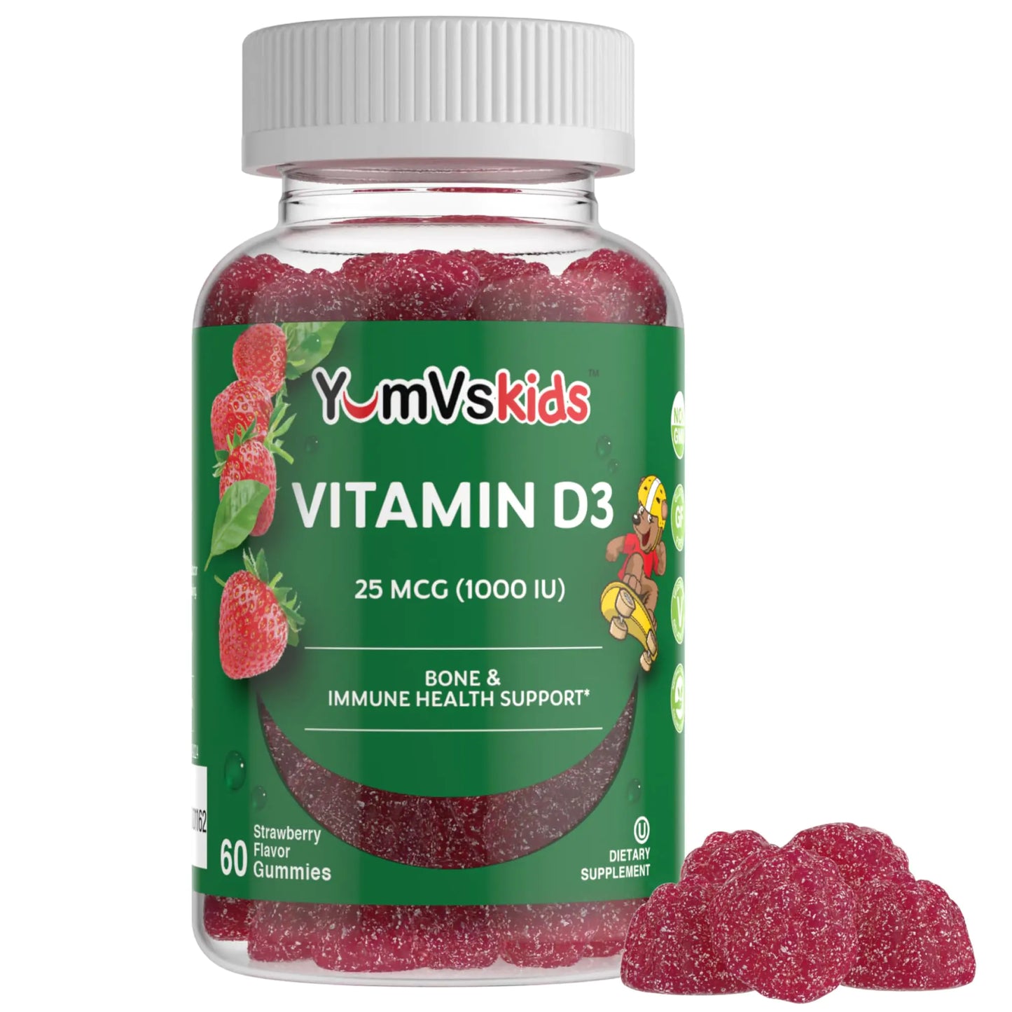 Kids Chewable Vitamin D3 1000IU Gummies - Bone & Immune Support
