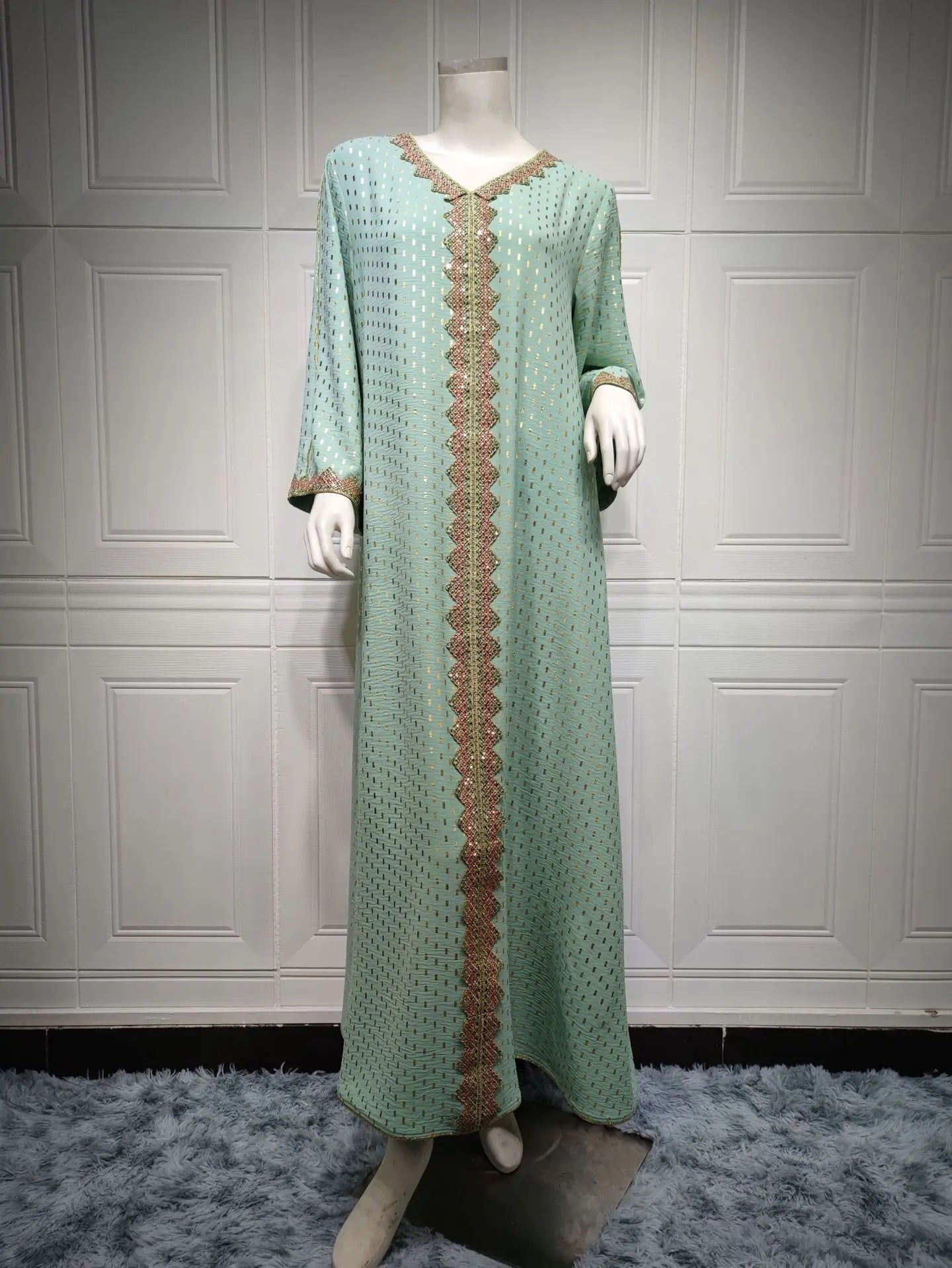 Elegant Summer Muslim Gown in Bronzed Dubai Style