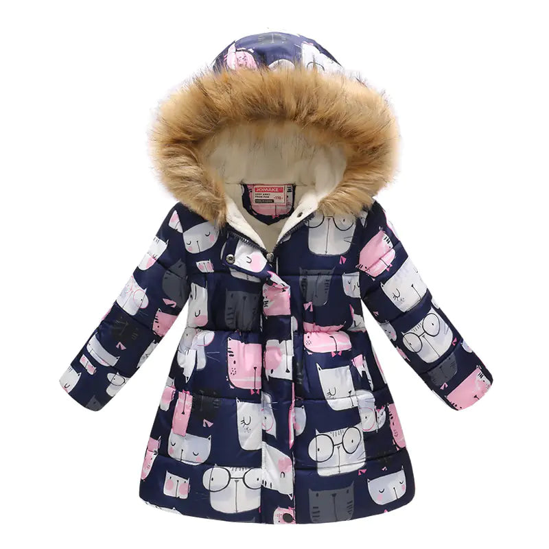Kids' Fur-Collared Hooded Cotton Jacket