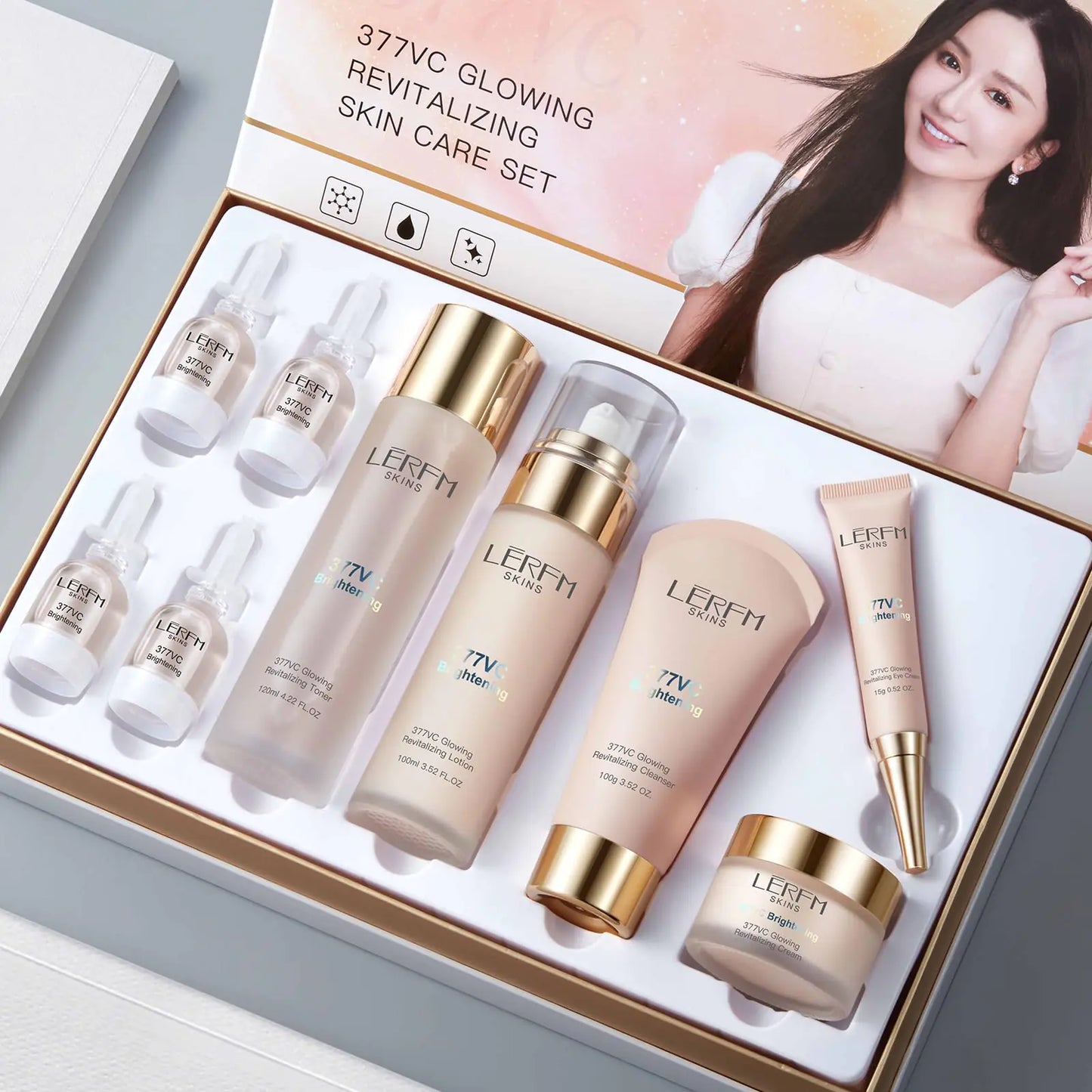 AESTHTANY LERFM Moisturizing Brightening Aloe Face Skin Care Set Hyaluronic Serum Skin Care Set | Radiant Youthful Skin Alcohol-Free Hypoallergenic Cleanse Recondition and Puri (377- Nine piece set)