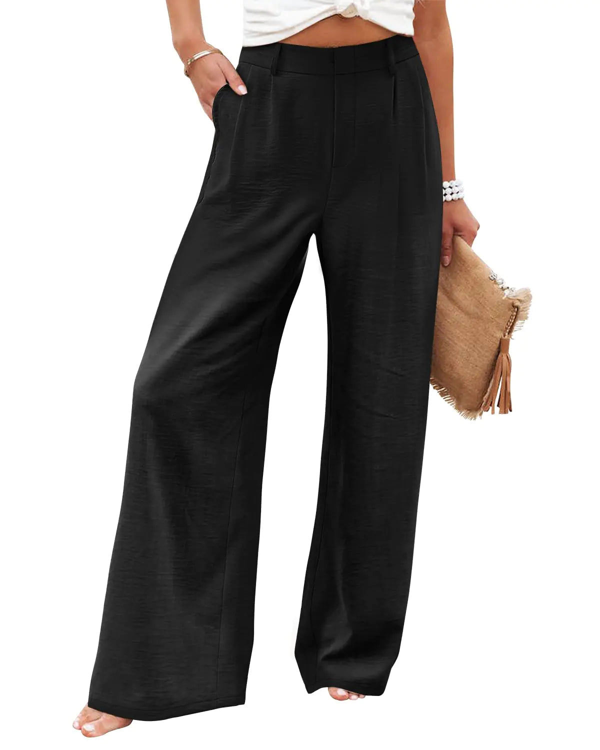 Angerella Petite Black Wide-Leg Slacks