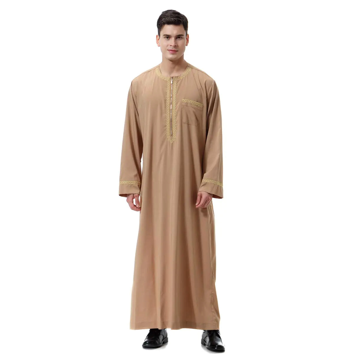 Men's Zippered Kaftan Robe - Dubai Style Light Tan