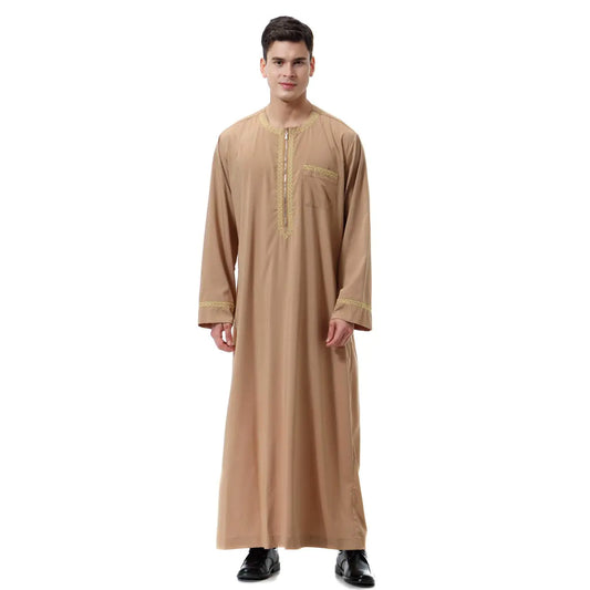 Men's Zippered Kaftan Robe - Dubai Style Light Tan