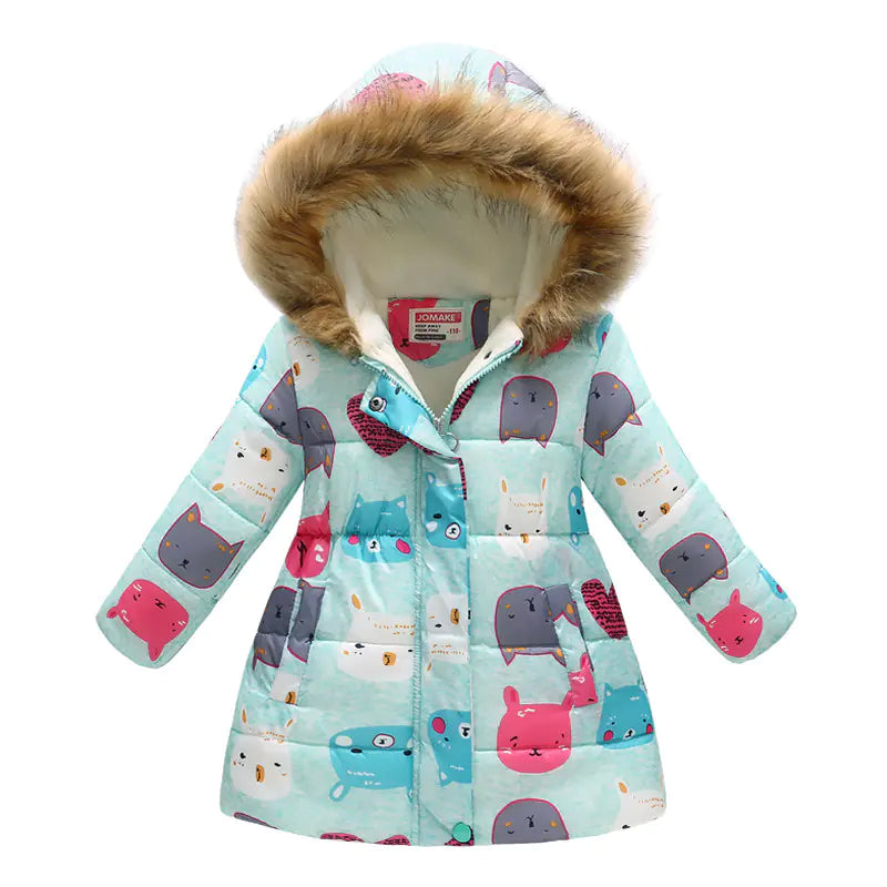 Kids' Fur-Collared Hooded Cotton Jacket