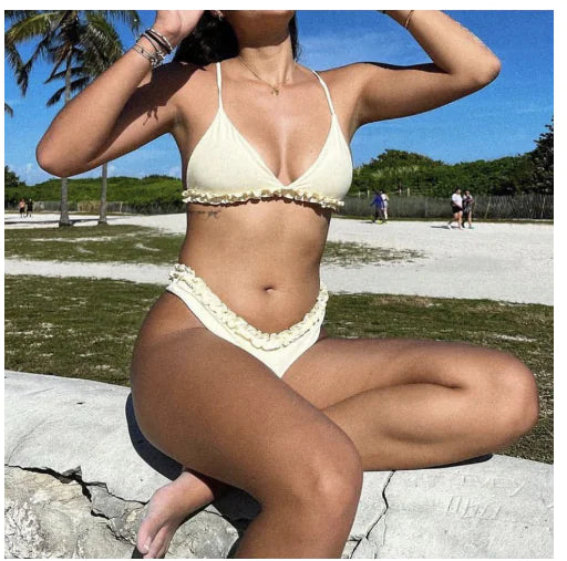 Chic White Lace Bikini Ensemble