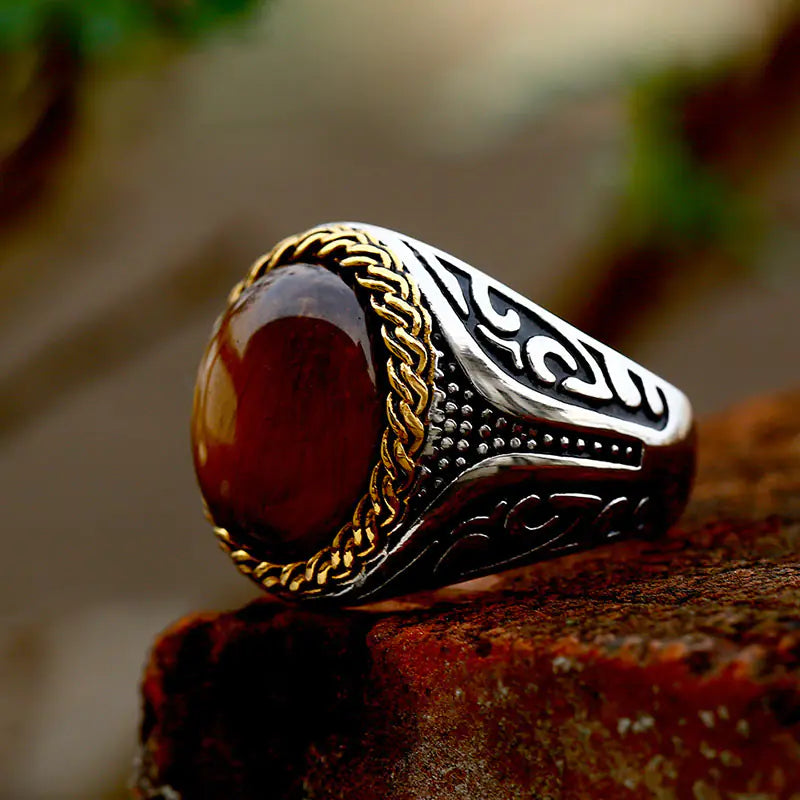 Titanium Steel Geometric Tiger Eye Ring - Sleek Design