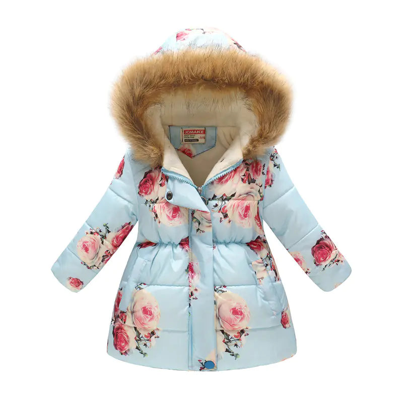 Kids' Fur-Collared Hooded Cotton Jacket