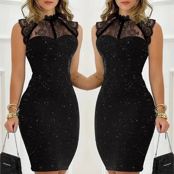 Chic Black Lace Halter Mini Dress