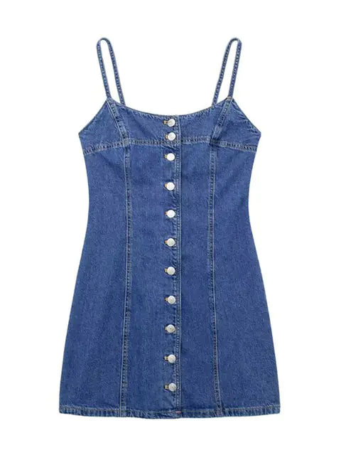 TRAFZA Chic Backless Denim Mini Dress