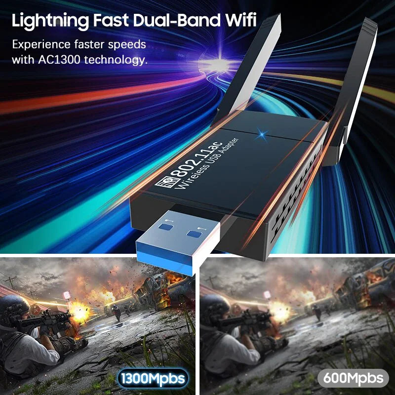 Dual Band Wireless Adapter 1300Mbps USB 3.0