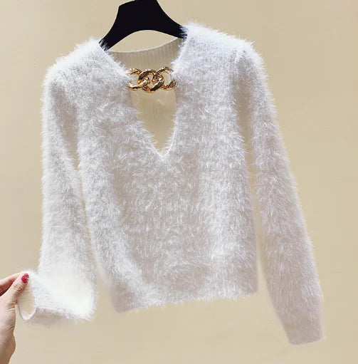 Chic Black Chain Knit Crop Top