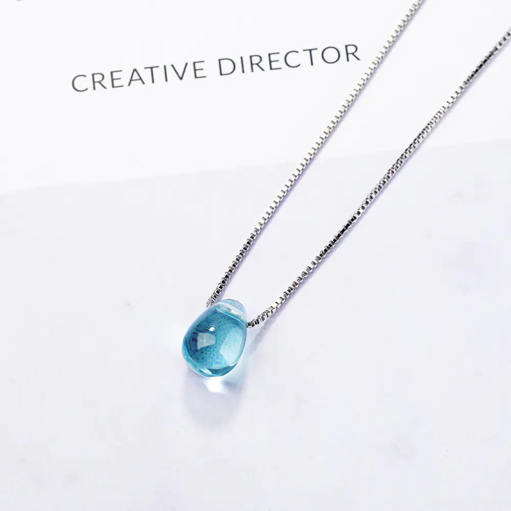 Elegant Blue Crystal Drop Necklace